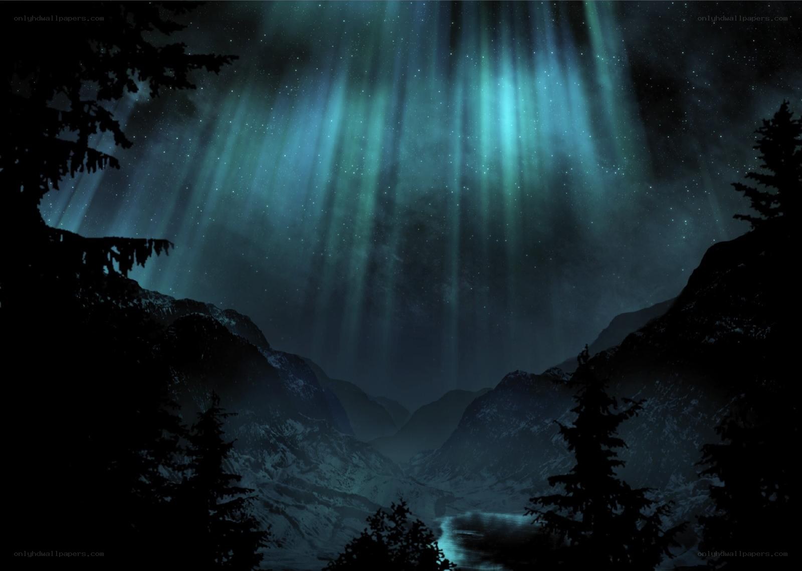 Aurora over snowy mountains