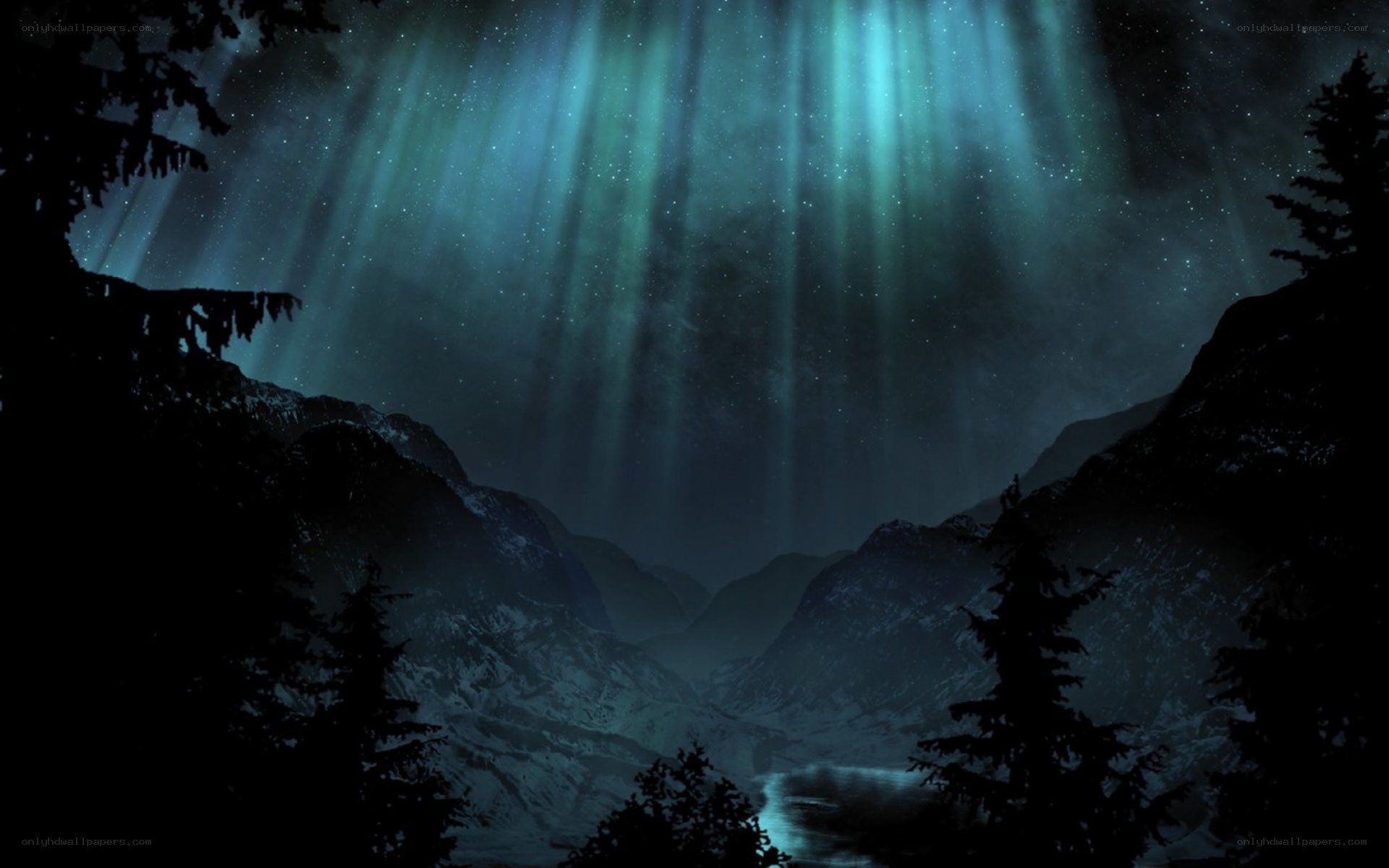Aurora over snowy mountains