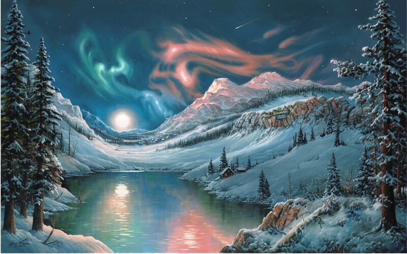 Aurora over Snowy Mountains — Blue