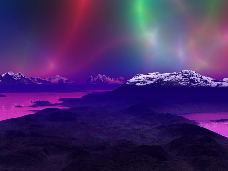 Aurora over Snowy Mountains — Purple