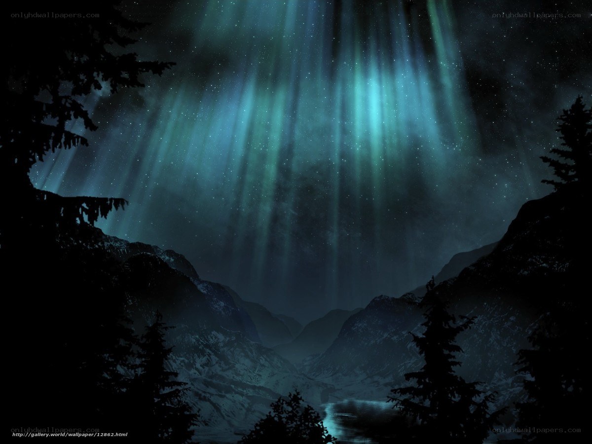 Aurora over snowy mountains