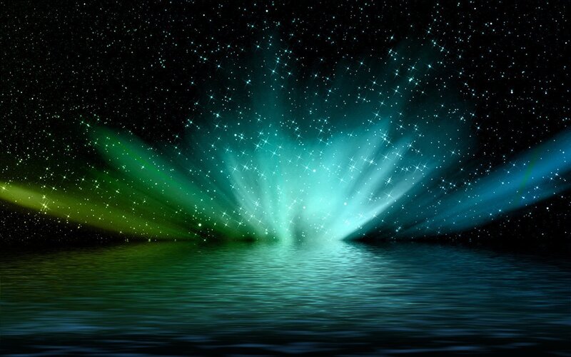 Aurora over Water — Green, Serene, Night, Digital Art