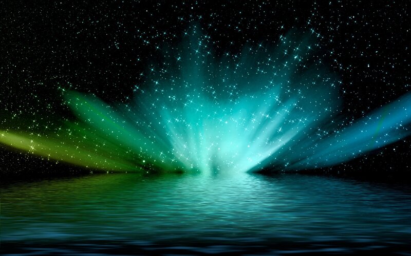 Aurora over Water — Green, Serene, Night