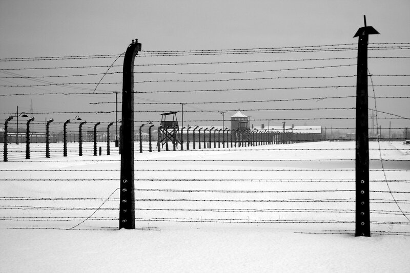 Auschwitz concentration camp in winter