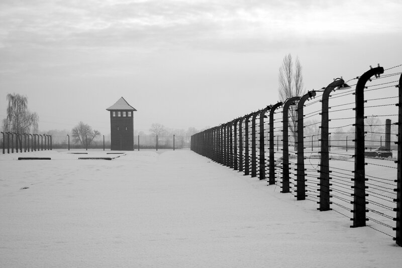 Auschwitz concentration camp in winter