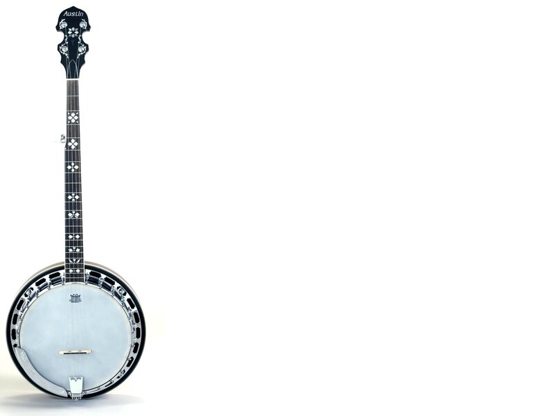 Austin banjo on white background
