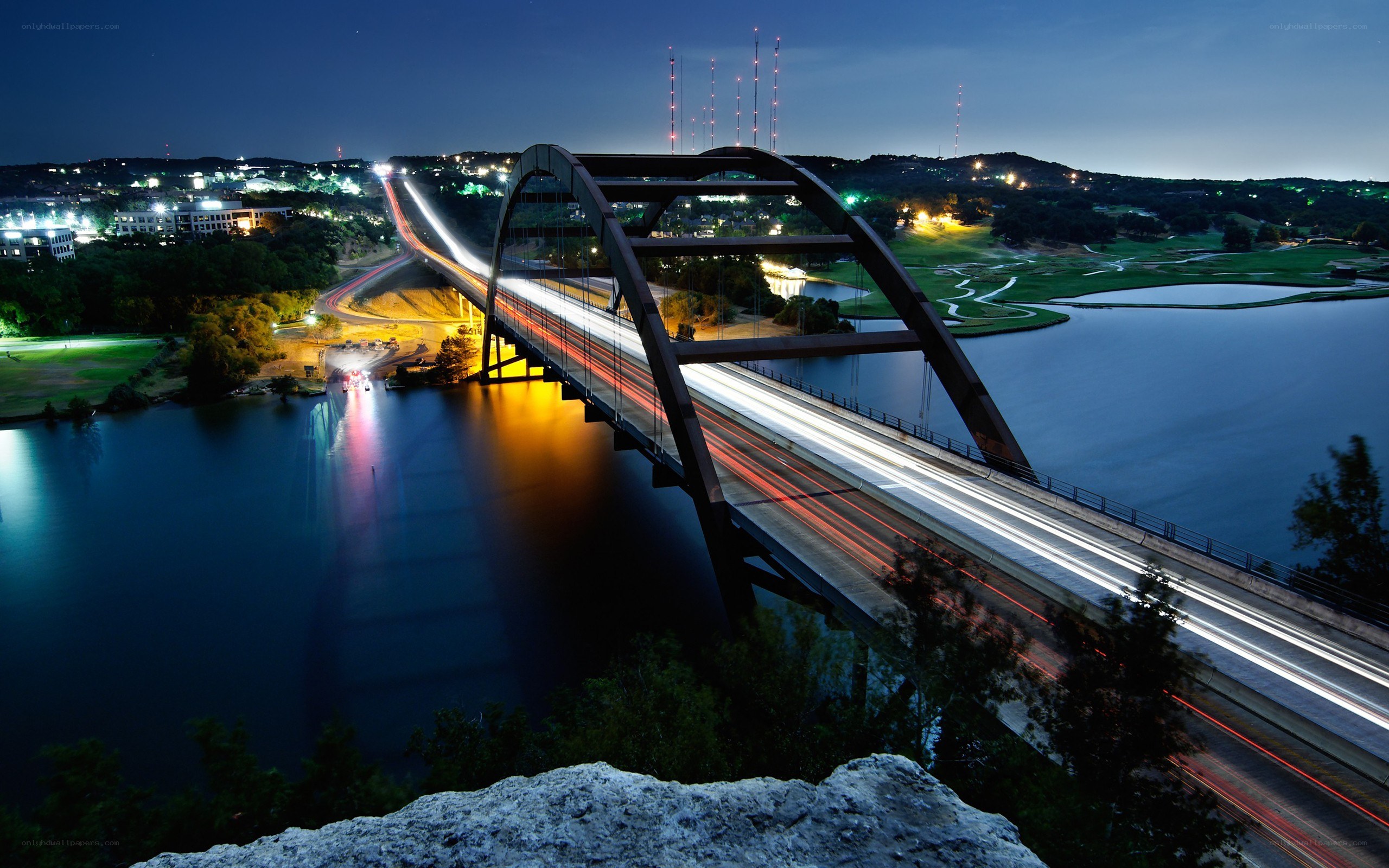 Austin bridge at night