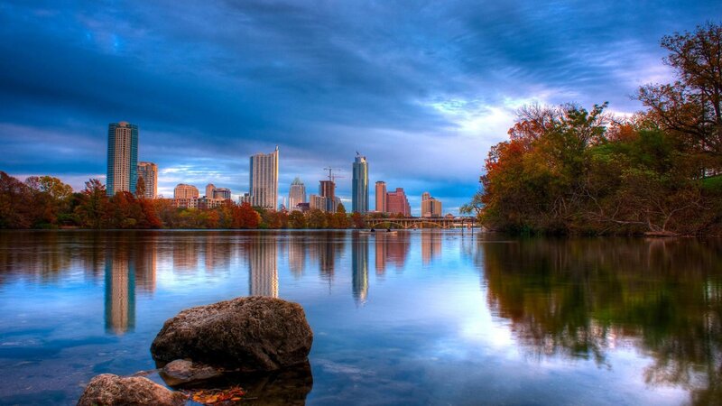 Austin Skyline at Dusk — Blue, Dramatic, Sunset, Photograph