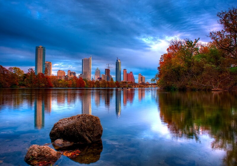 Austin Skyline at Dusk — Blue, Dramatic