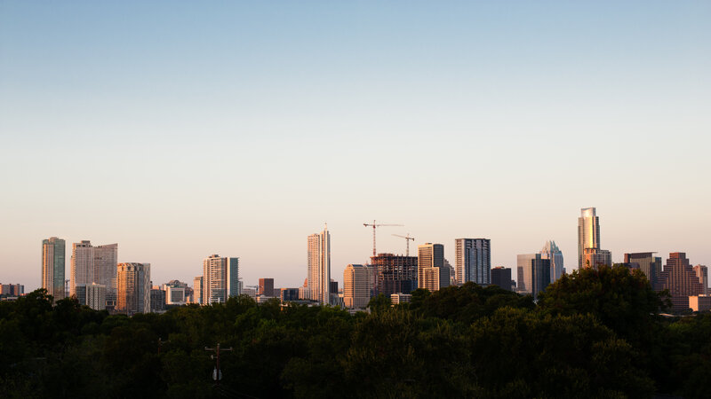 Austin Skyline at Dusk — Blue, Serene, Sunset, Photograph, Skyscrapers