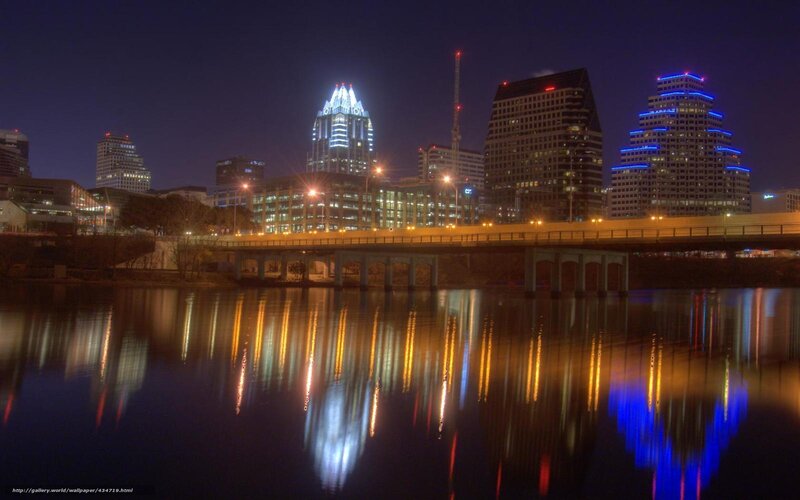 Austin Skyline at Night — Blue, Calm, Photograph