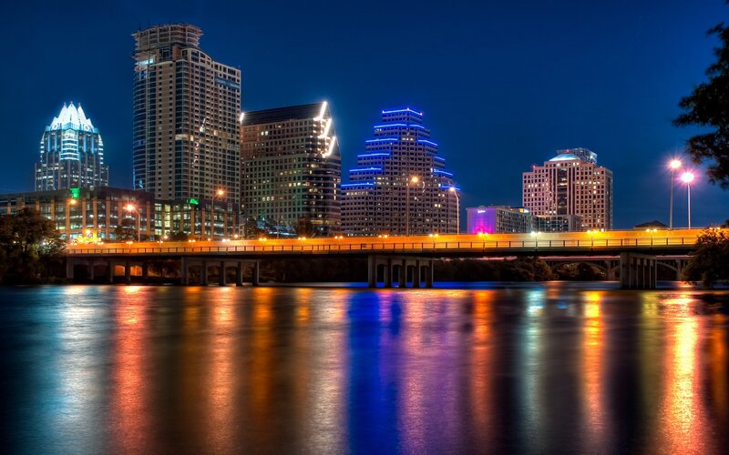 Austin Skyline at Night — Blue, Calm