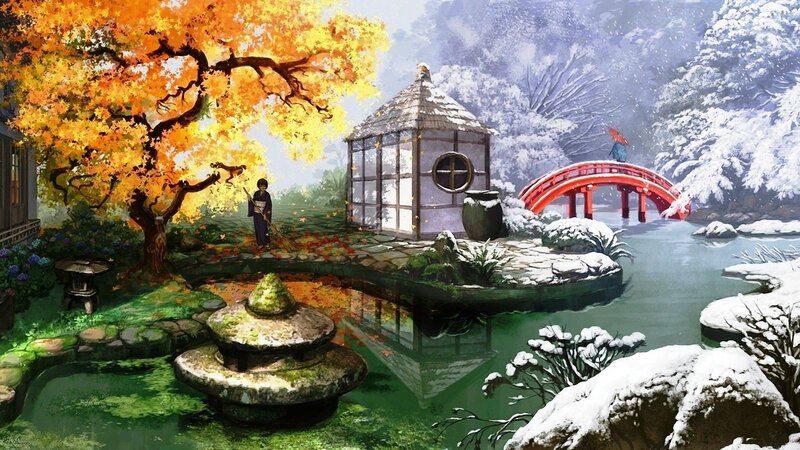 Autumn and winter garden scene