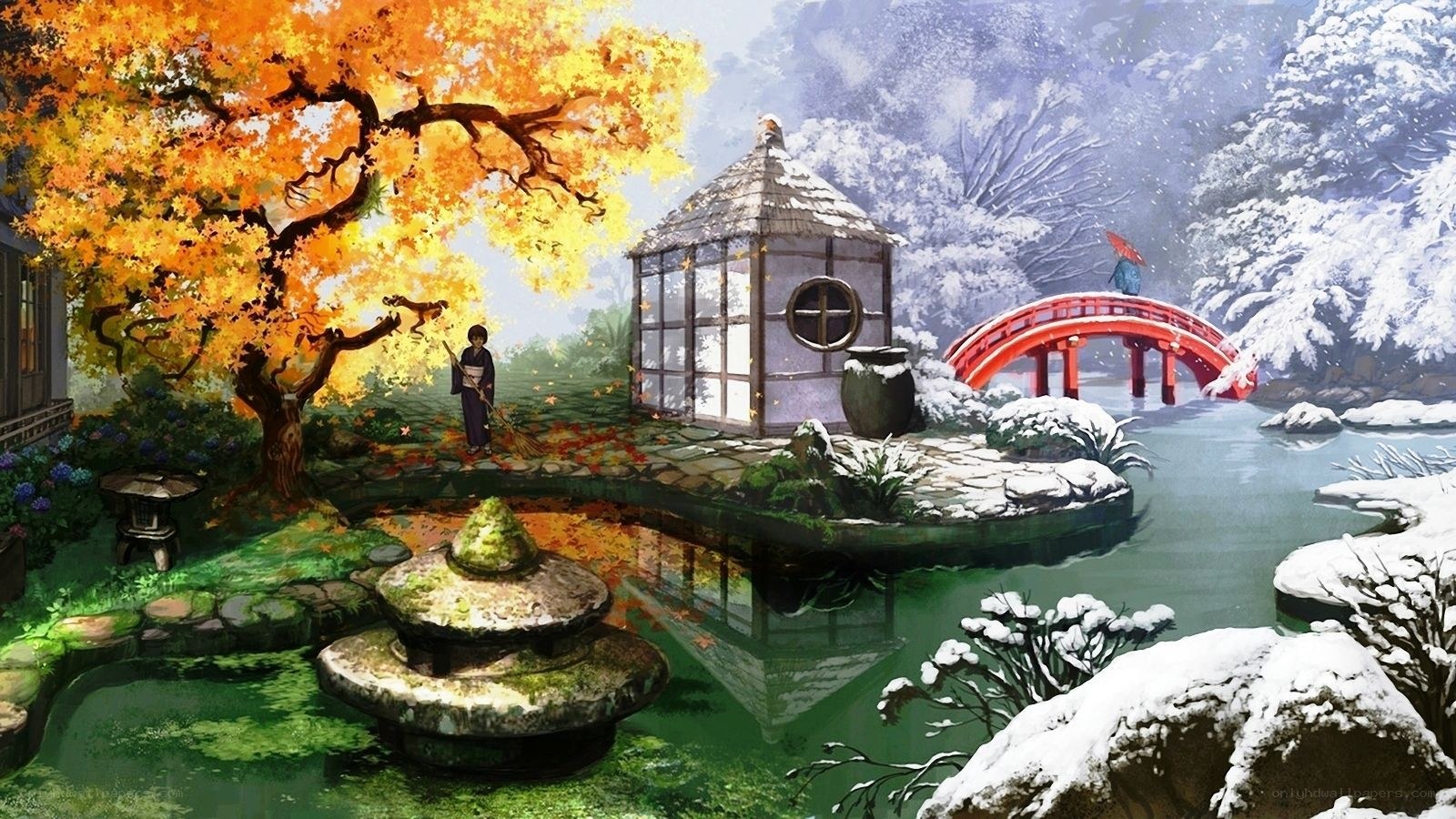 Autumn and winter garden scene
