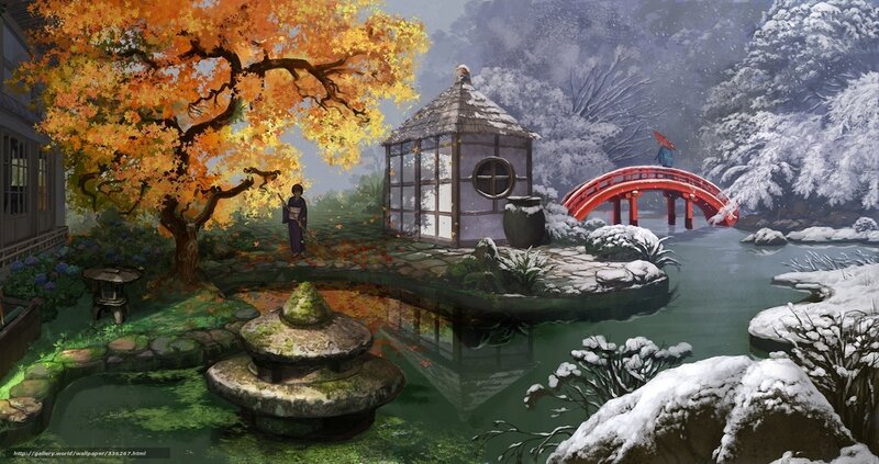 Autumn and winter garden scene