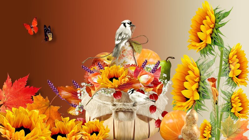 Autumn Basket with Birds