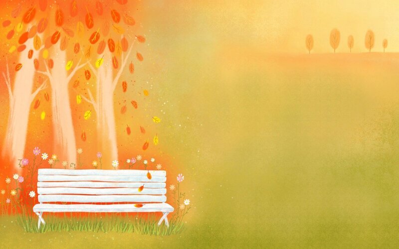 Autumn bench in a colorful park