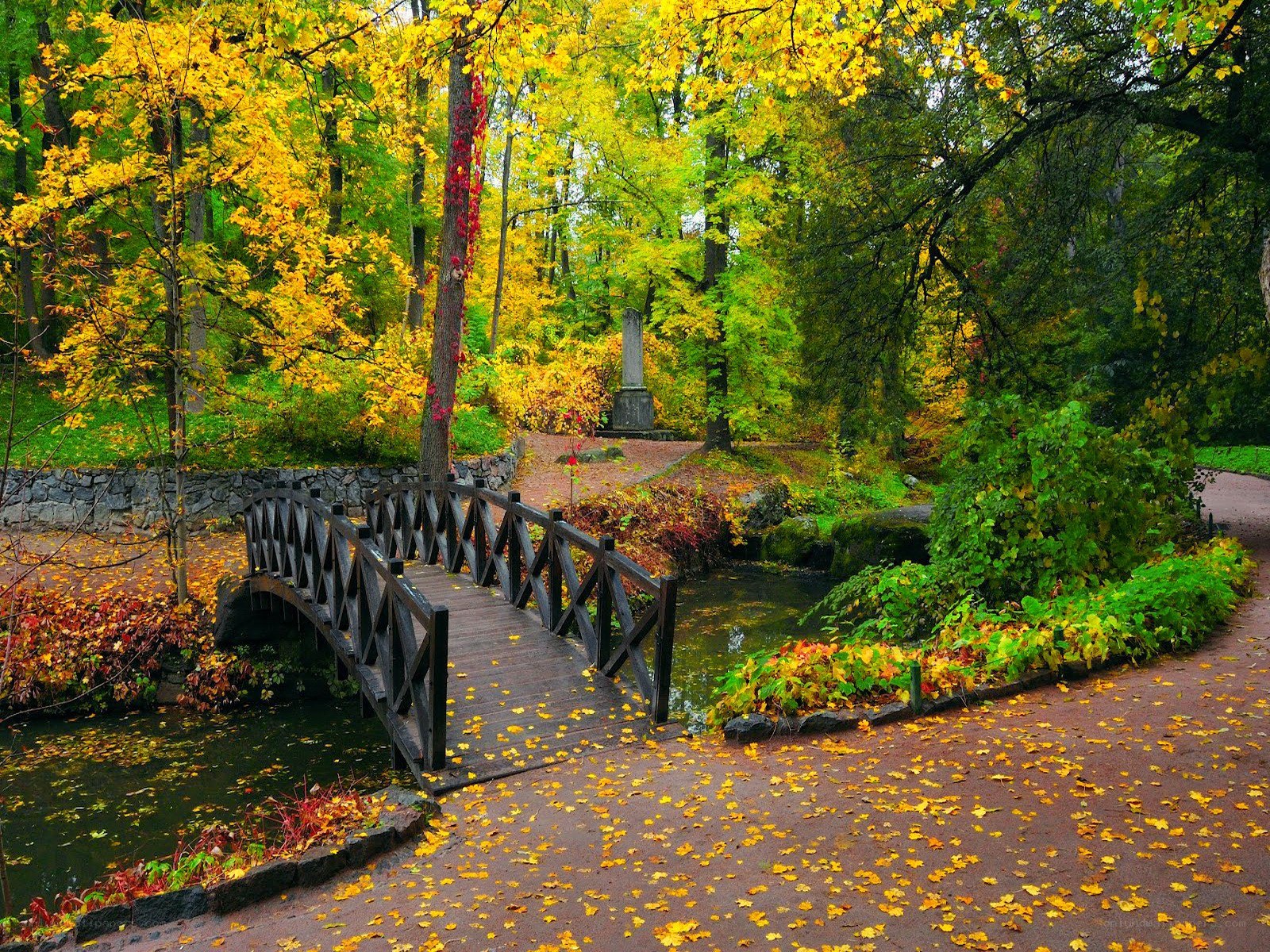 Autumn bridge in a park