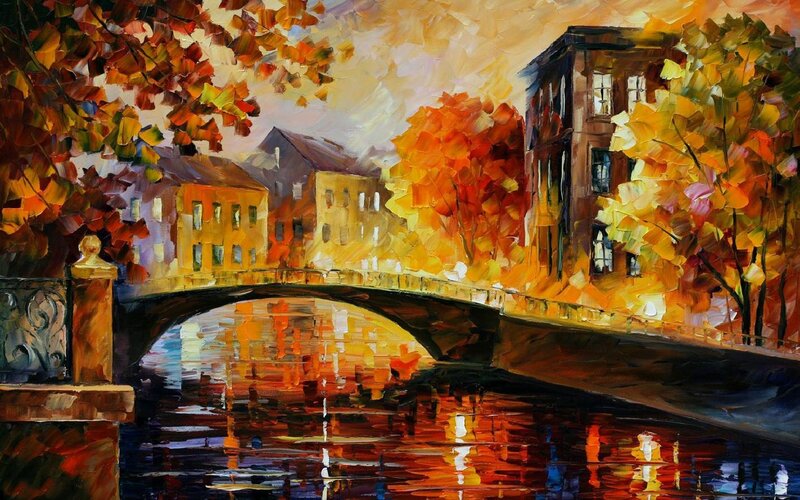 Autumn Bridge Scene — Orange