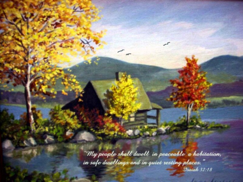 Autumn cabin by the lake