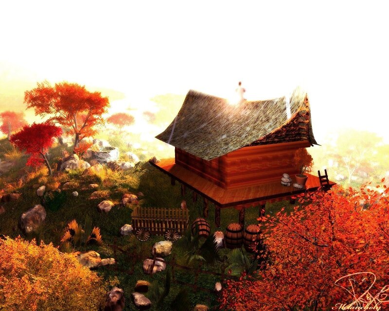 Autumn cabin in the hills