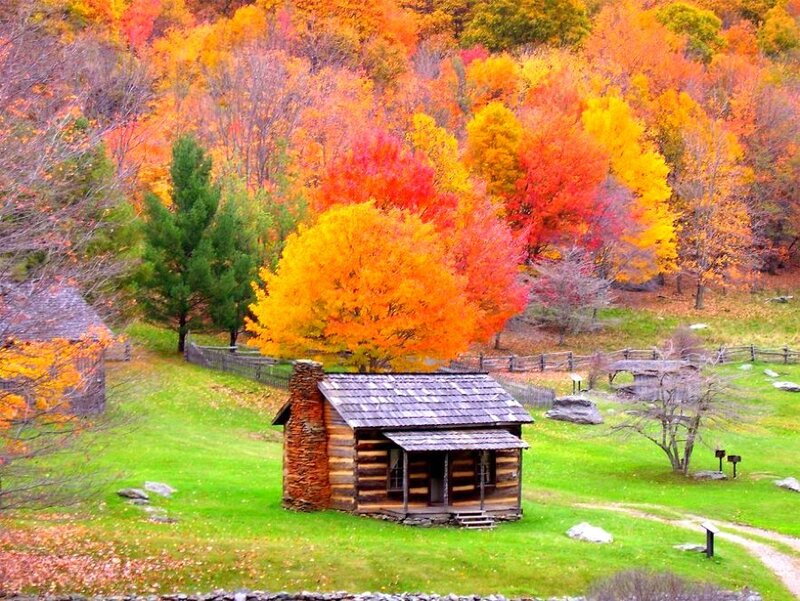 Autumn cabin in the mountains