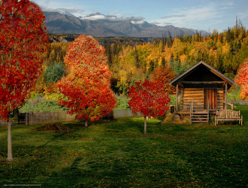 Autumn cabin in the mountains