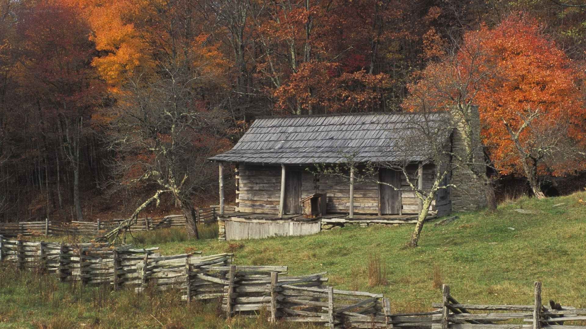 Autumn cabin in the mountains