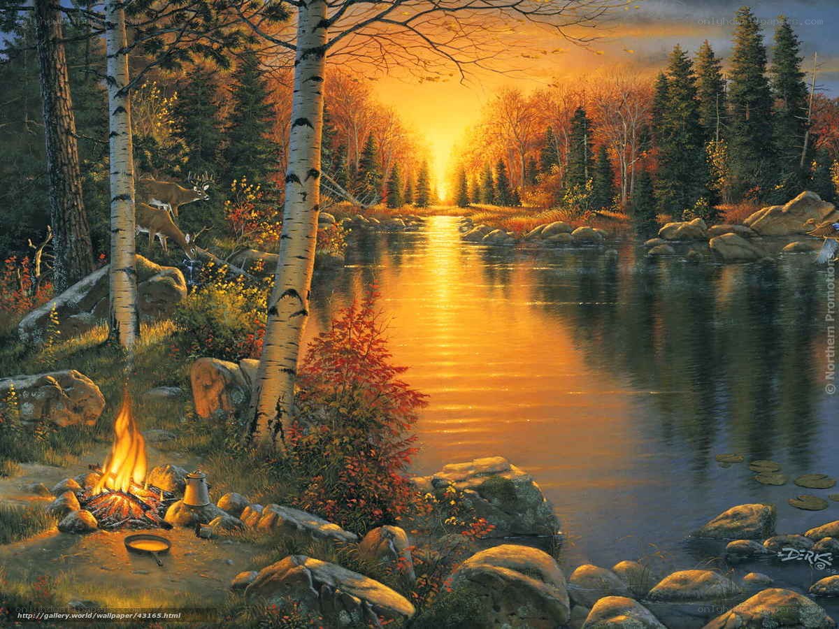 Autumn campfire by the river