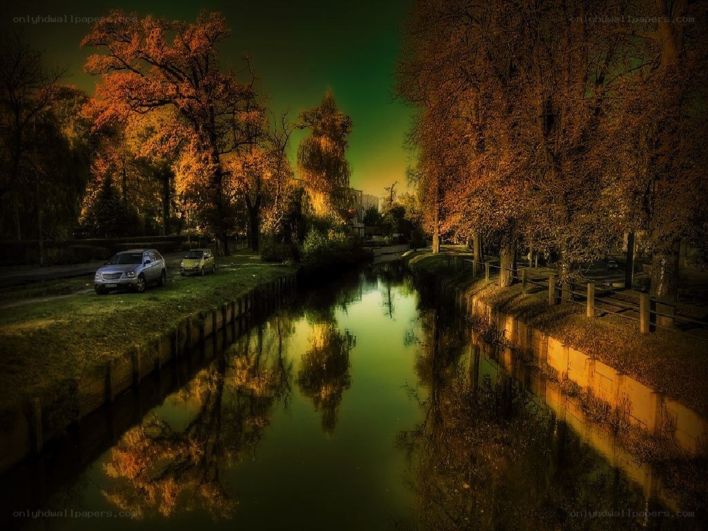 Autumn canal at dusk