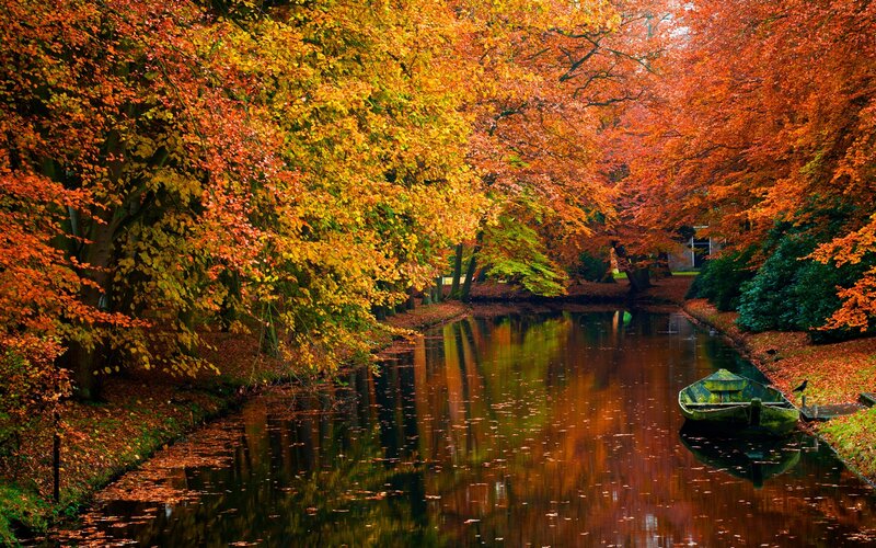 Autumn canal with colorful trees