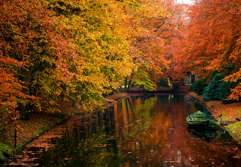 Autumn canal with colorful trees