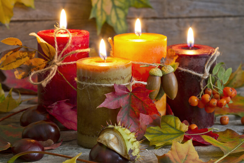 Autumn Candles and Leaves