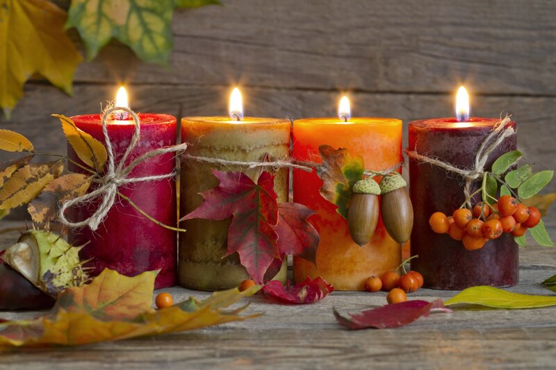 Autumn Candles on Wood