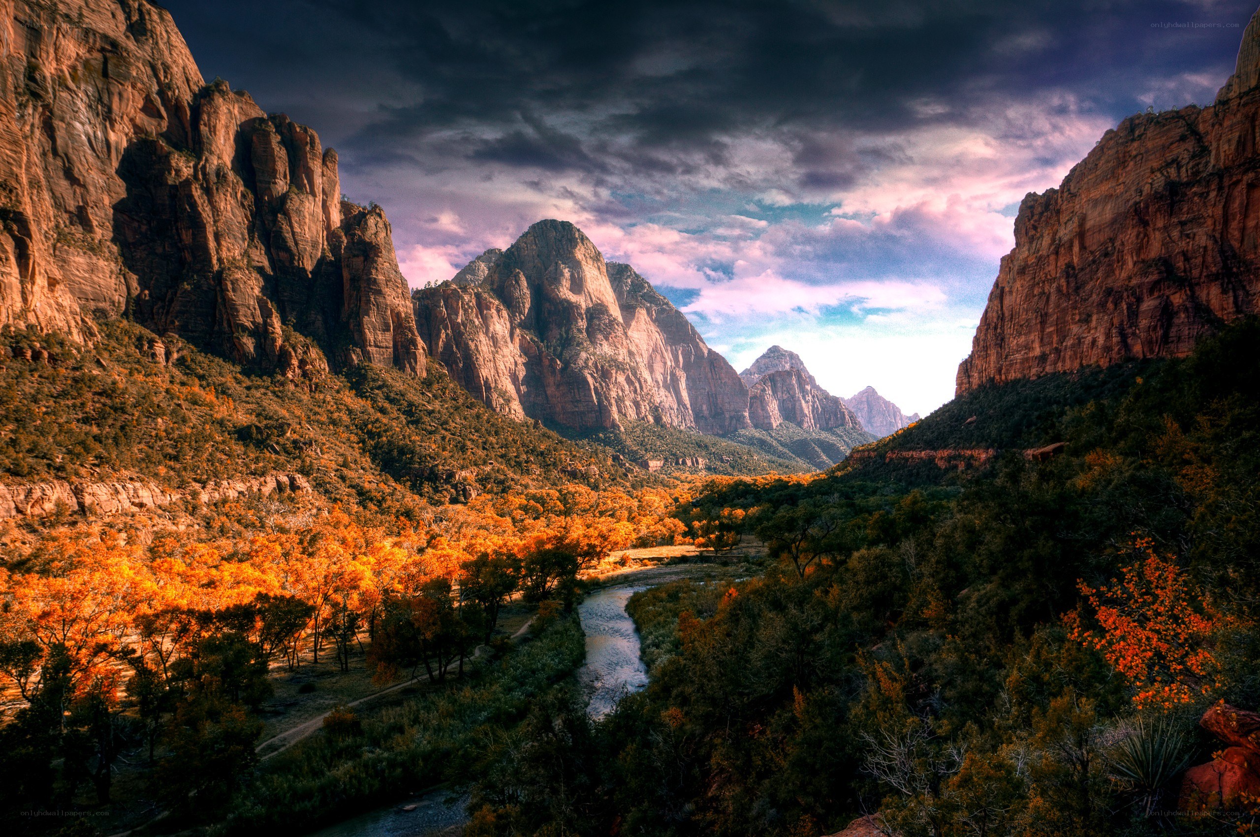 autumn canyon with river