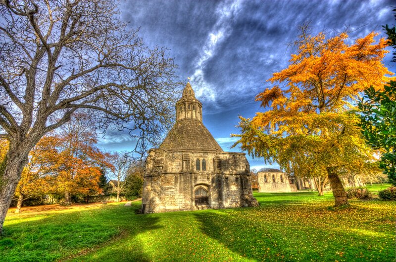 Autumn church in a park