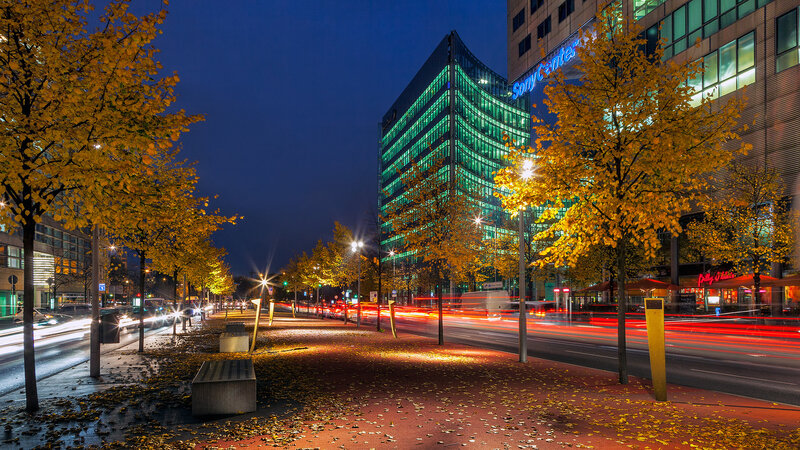 Autumn City Street at Night