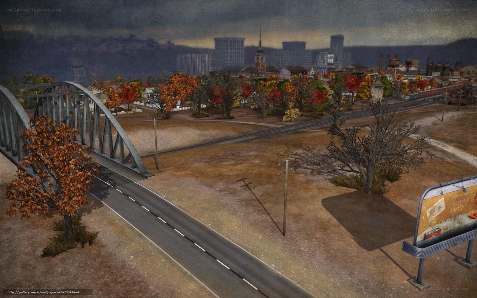 Autumn cityscape with bridge