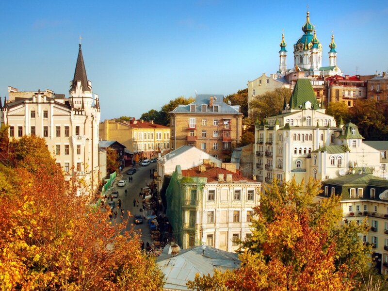 Autumn cityscape with church