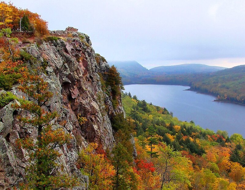 autumn cliffs overlooking a lake