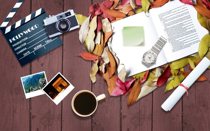 Autumn coffee and travel items