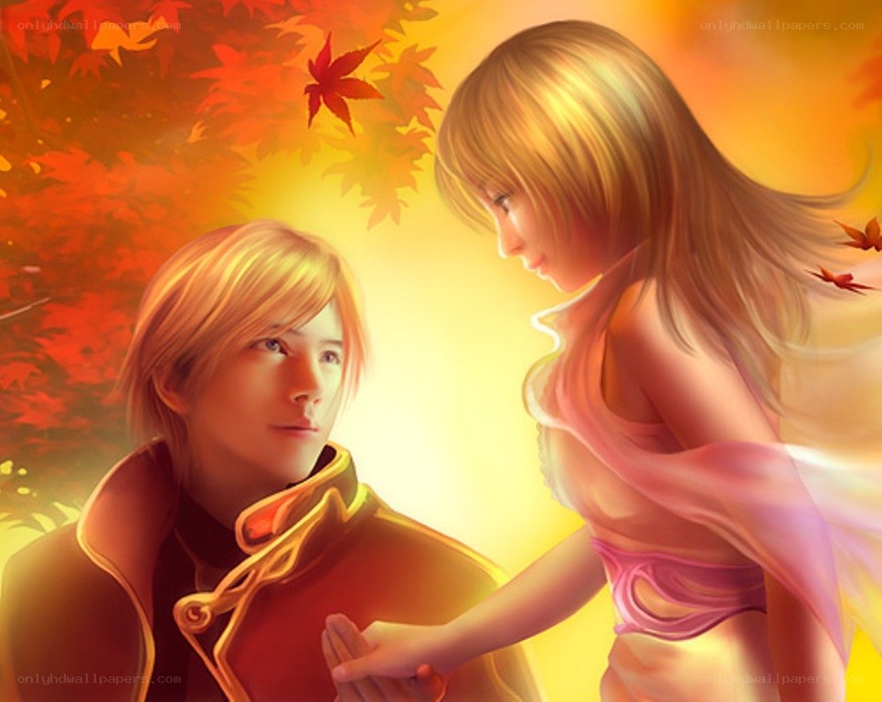 Autumn couple holding hands