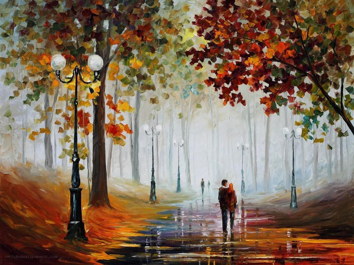 Autumn couple walking