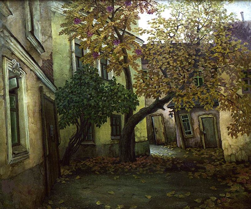 Autumn Courtyard with Trees