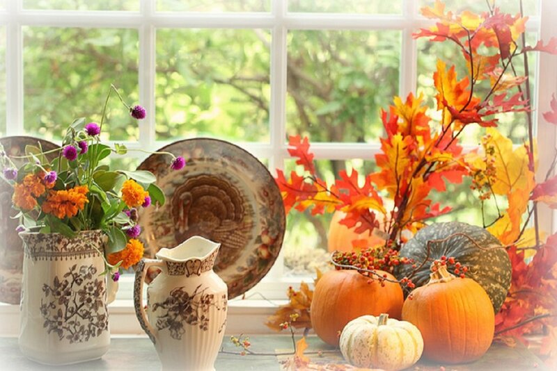 Autumn Decorations on Windowsill