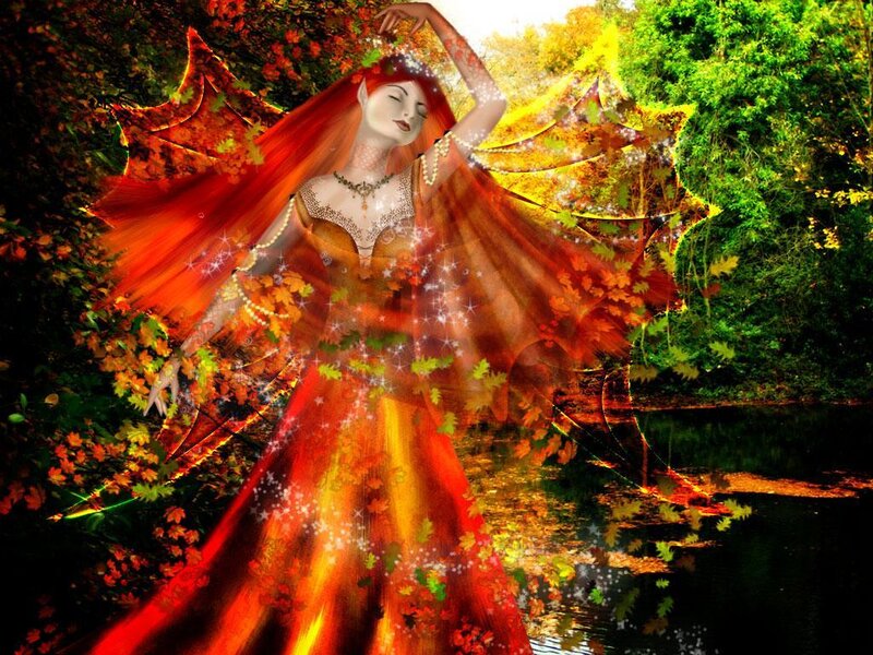 Autumn fairy in forest