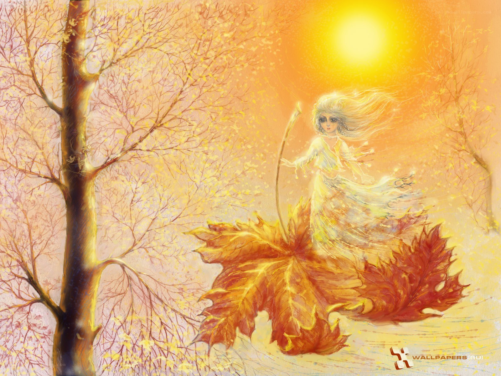 Autumn fairy on a leaf