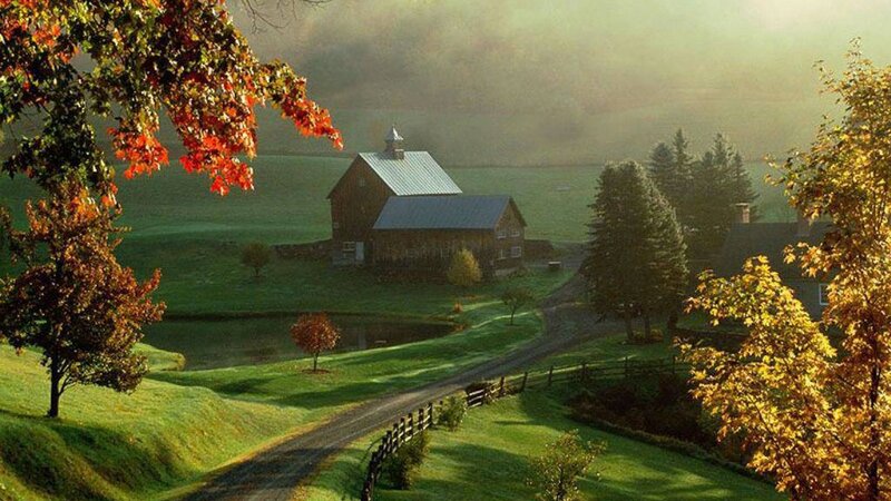 Autumn farm at sunrise