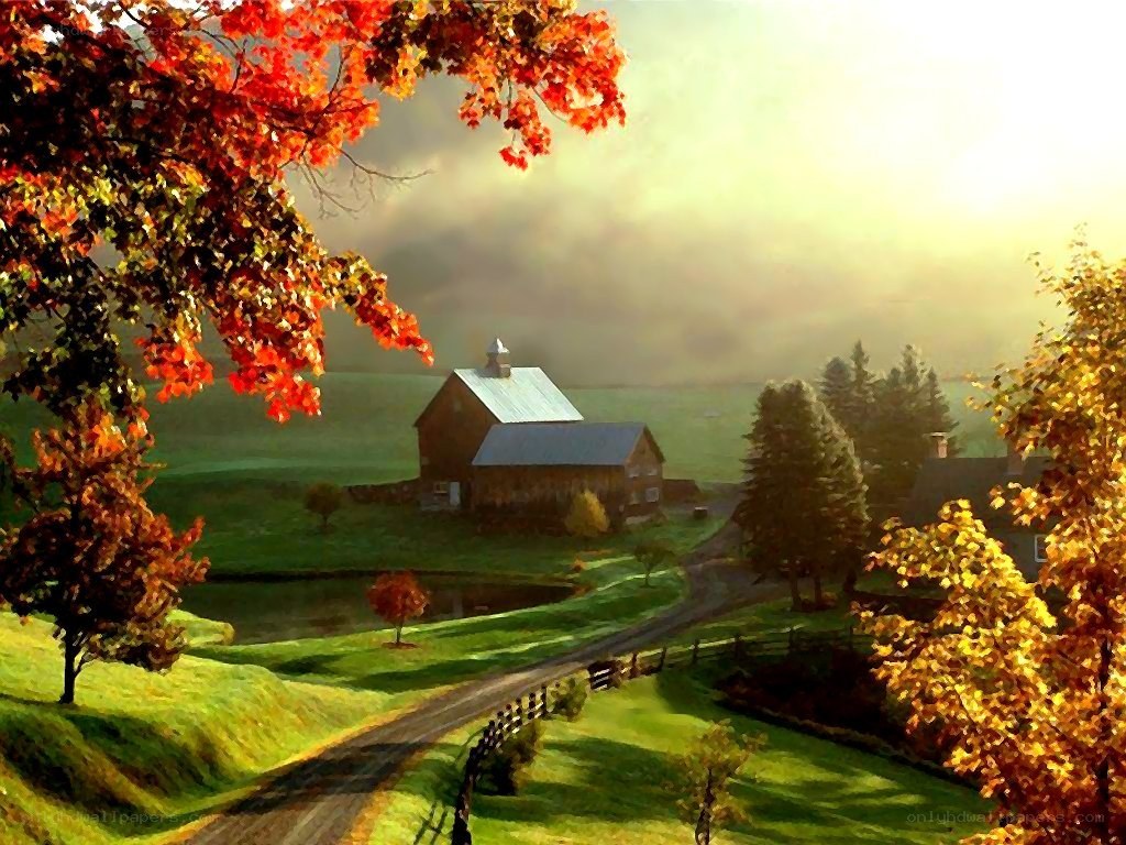 Autumn farm at sunrise