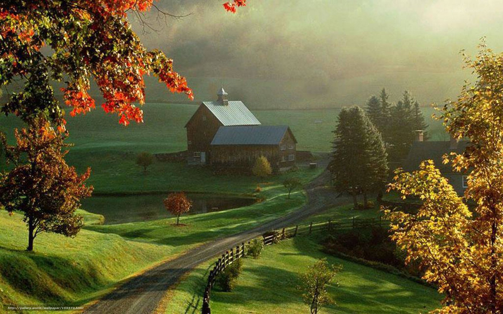 Autumn farm at sunrise